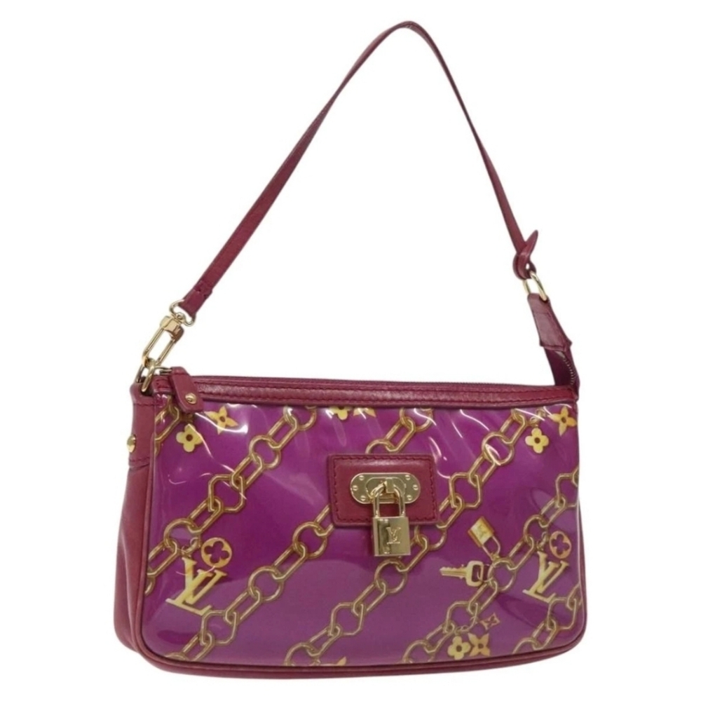 Auth💞Louis Vuitton Limited Edition Fuchsia Monogram Charms Pochette Bag